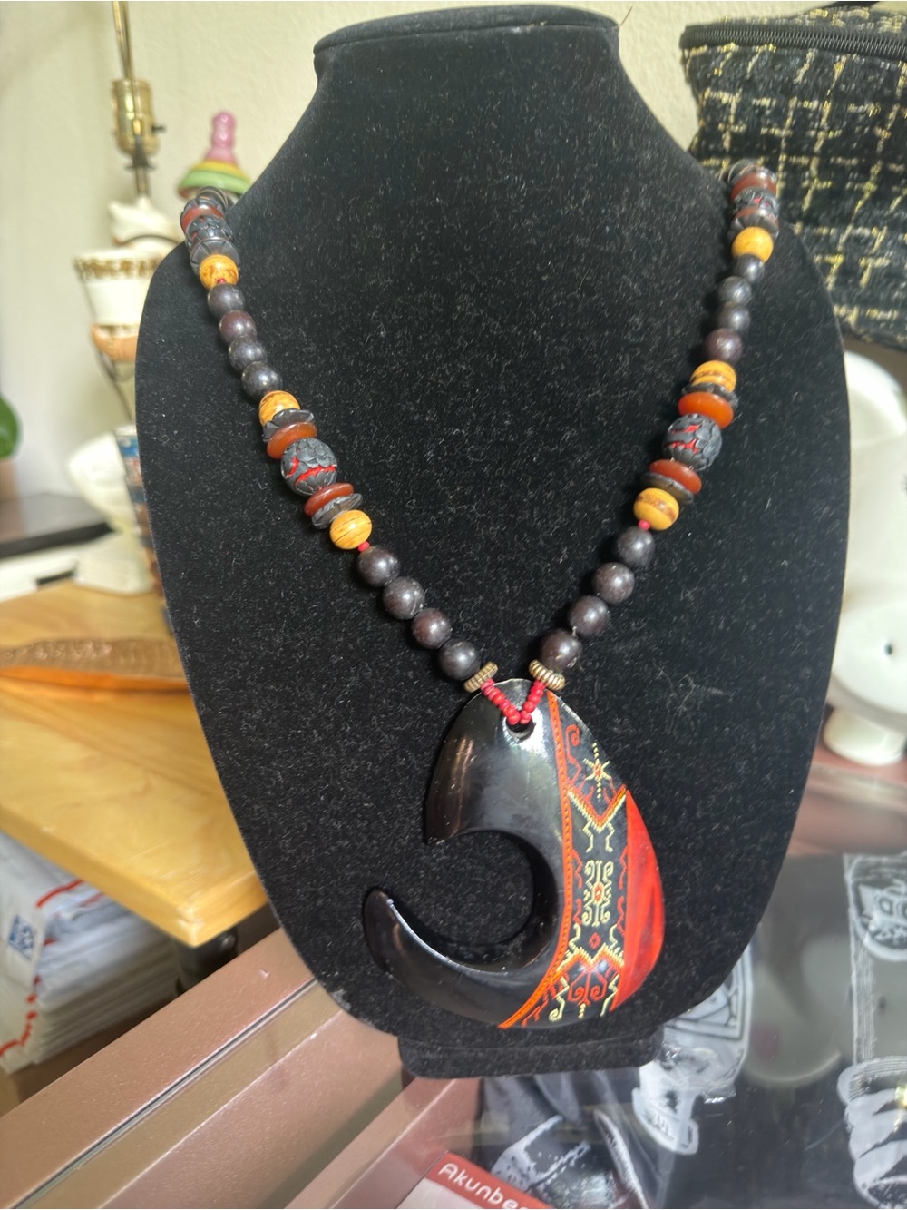 Handcrafted Black and Red Tribal Pendant Necklace